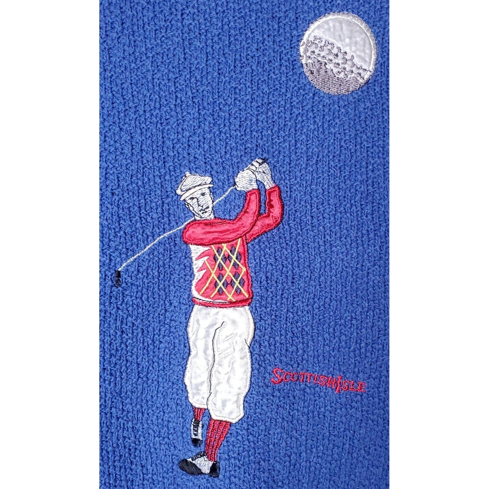 Vintage Scottish Isle Bernette Cotton XL Novelty Golf Crewneck Pullover‎ Sweater